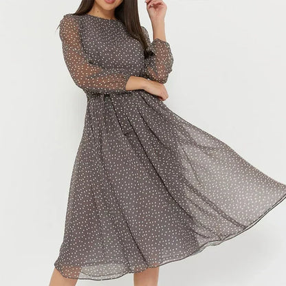 Delfie – Robe Midi à Pois Fluides