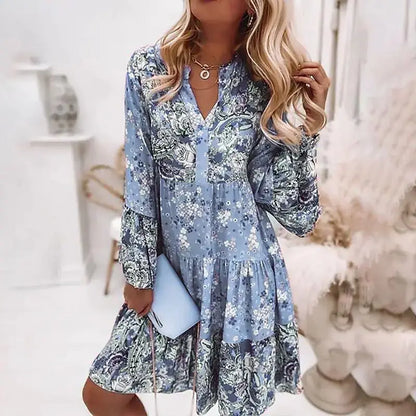 Helena - Robe A-Line avec Décolleté en V Floral
