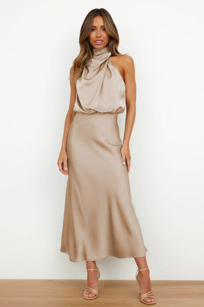 Elise | Robe Halter en Satin Élégante – Gracieuse et Chic
