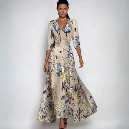 Elisa - Robe Maxi Enveloppante Élégante avec Fleurs