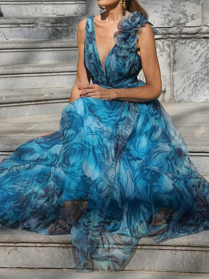 Léna | Robe Maxi Bleu Paon