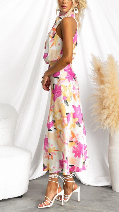 Minirva - Robe Midi à Col Montant avec Charme Floral