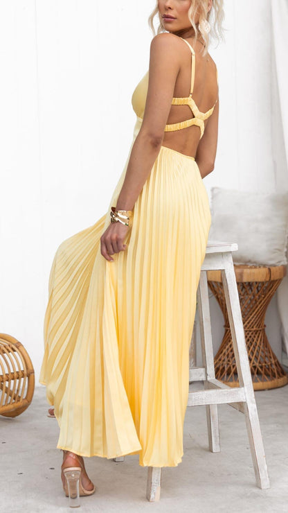 Jane | Robe Maxi Élégante avec Plis et Décolleté en V.