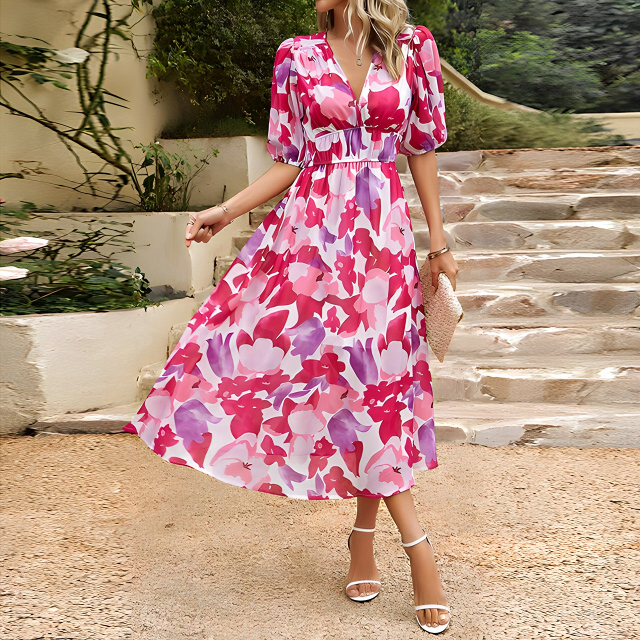 Isolde - Robe midi avec décolleté en V