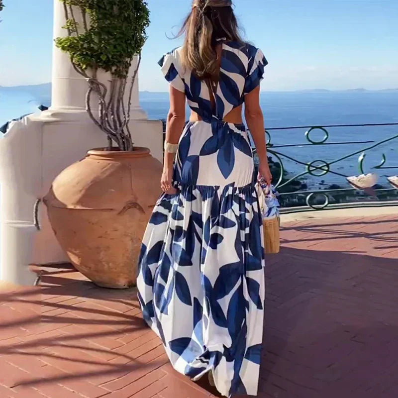 Maxi Mariposa d'Été : Robe de Mode pour Femme avec Décolleté en V et Dos Nu