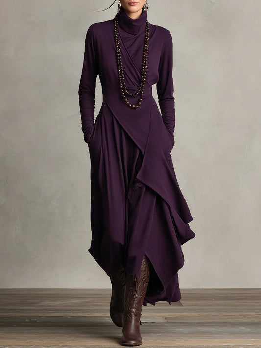 RENATA – ROBE MAXI ASYMÉTRIQUE ÉLÉGANTE À COL MONTANT
