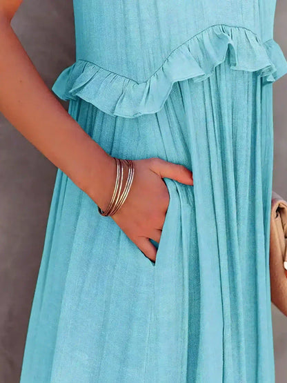 Ilona - Robe Halter avec Volants et Poches Maxi