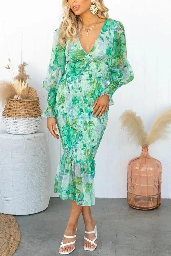 Isla - Robe Midi avec Volants Floraux