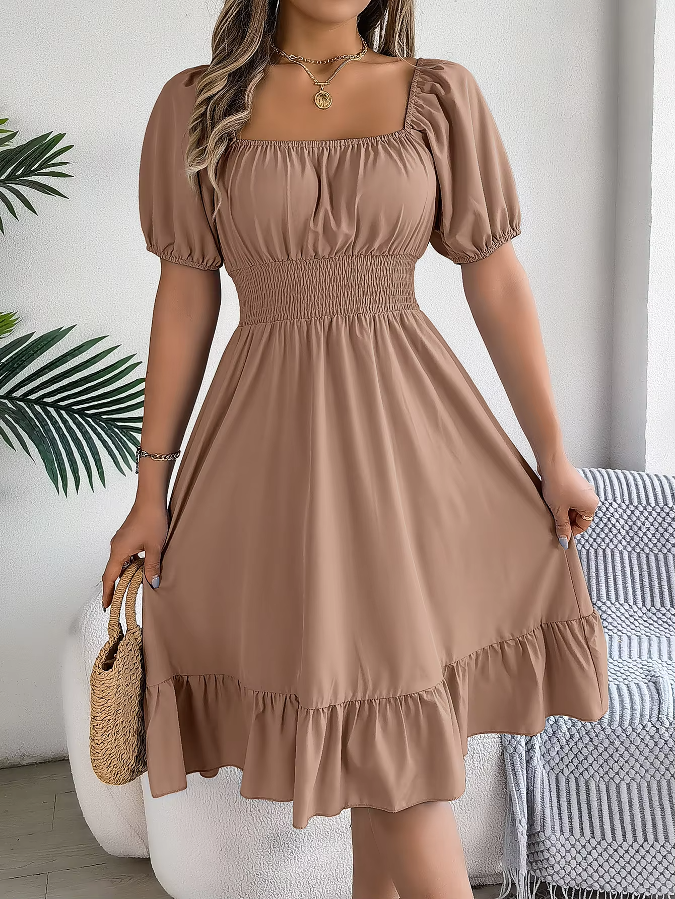 Riley™ - Robe en Lin à Manches Courtes et Décolleté en V Élégant