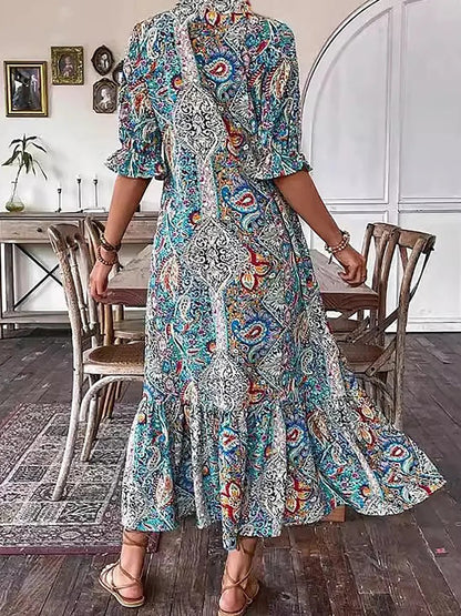 Mevelyn - Robe Bohémienne en Paisley avec Franges