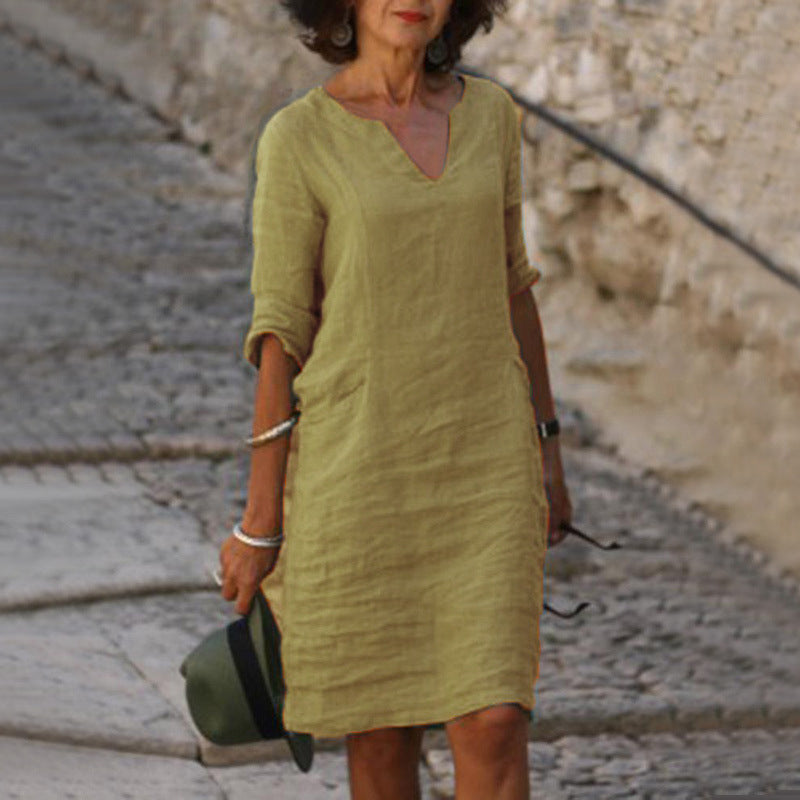 Sophia | Robe Midi Décontractée avec Décolleté en V