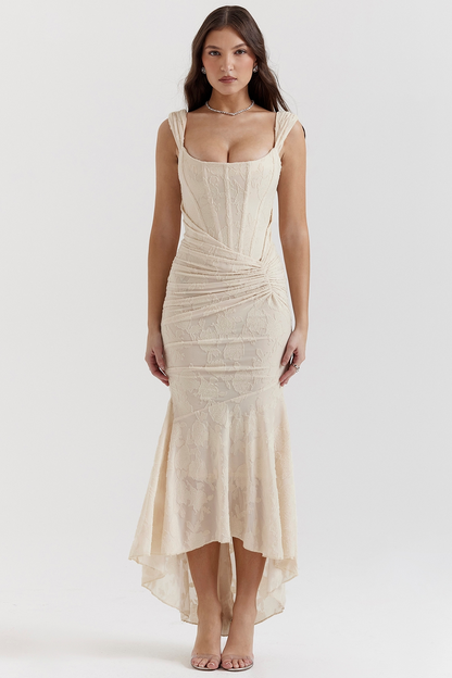 Dove - Robe Maxi en Dentelle Élégante et Ajustée