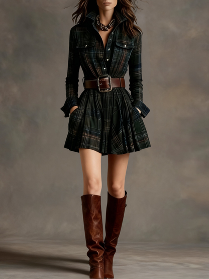Bárbara | Robe courte chemisier à carreaux vintage