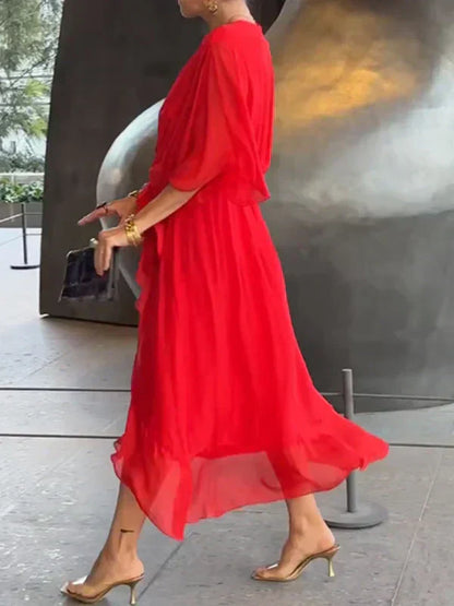 Monica | Robe en mousseline de soie avec décolleté en V