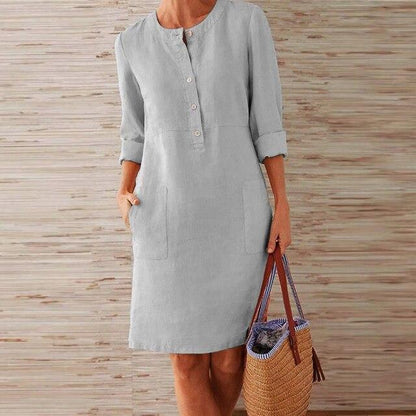 Raquel – Robe longue avec manches en coton et lin