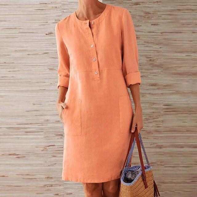 Raquel – Robe longue avec manches en coton et lin