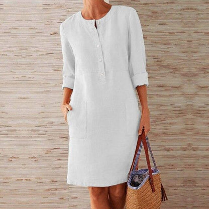 Raquel – Robe en coton et lin à manches longues