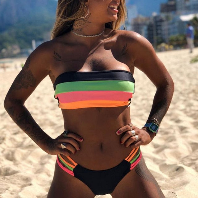 AquaLivv - Bikini bandeau rayé