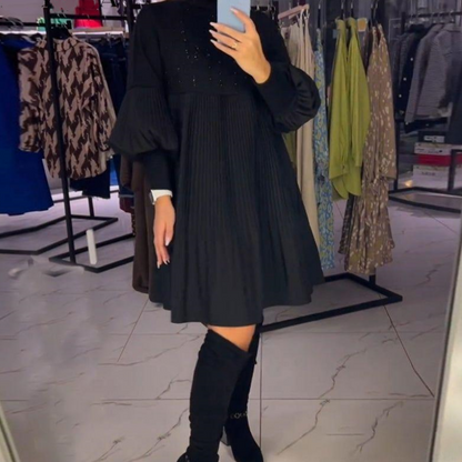 Marlene | Robe Grande Taille avec Col Haut et Manches Bouffantes