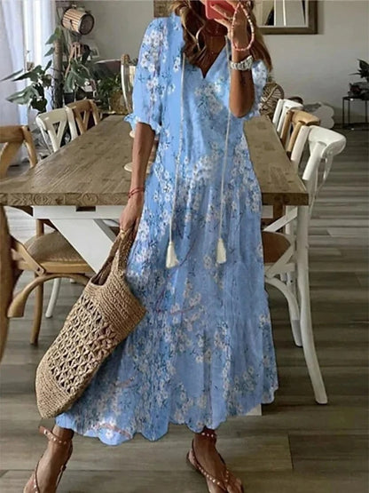 Sophia - Robe d'Été Boho Vintage avec Décolleté en V